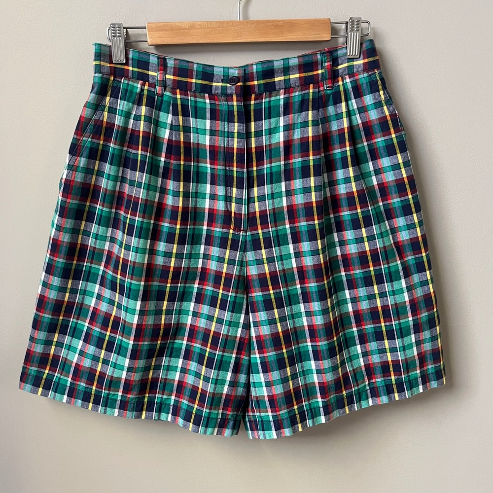 Vintage Pleated Plaid Shorts Women's Large Classic Plaid New England 100% Cotton